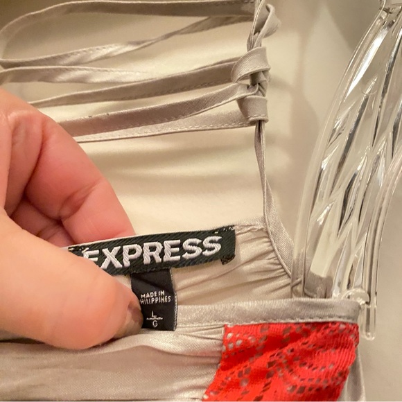 Express champagne colored with pink lace midi dress, size L. - Picture 4 of 8